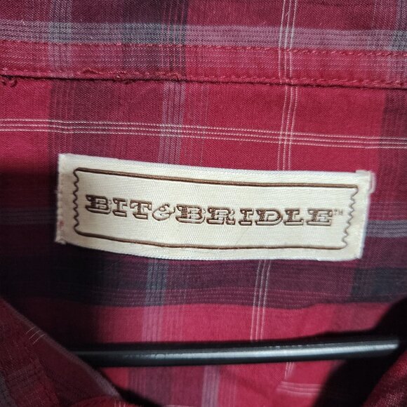 Bit Bridle Pearl Snap Western Shirt Mens Size 2X Red Plaid Long Sleeve Top - Picture 3 of 4